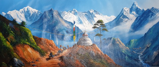 Handgemaltes Landschaftsbild aus Nepal 212 x 91 