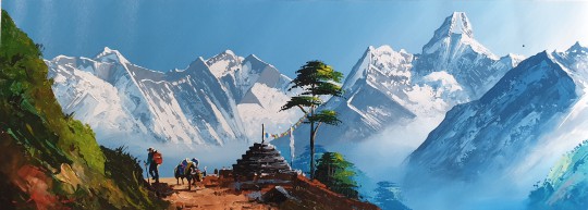 Handgemaltes Landschaftsbild aus Nepal 75 x 28 
