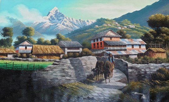 Handgemaltes Landschaftsbild aus Nepal 151 x 90 