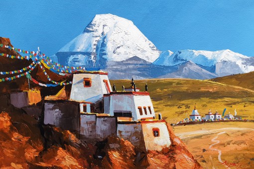 Handgemaltes Landschaftsbild aus Nepal 55 x 38 